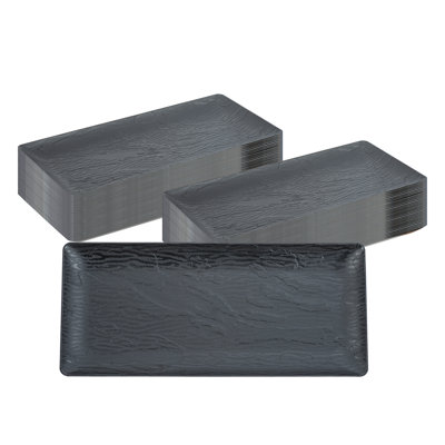 Restaurantware Plastic Plates 25 Pack of 14 x 6 Inches Shatterproof Modern Dinnerware Stone-Smooth Black Rectangular Disposable Plates Matte Finish For Outdoor Events