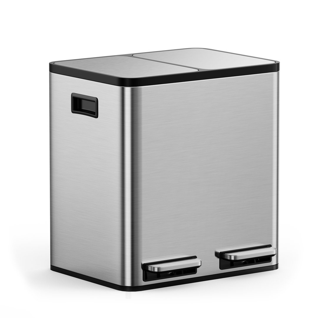 Stainless Steel 30 Litre Step On Multi-Compartments Trash & Recycling Bin