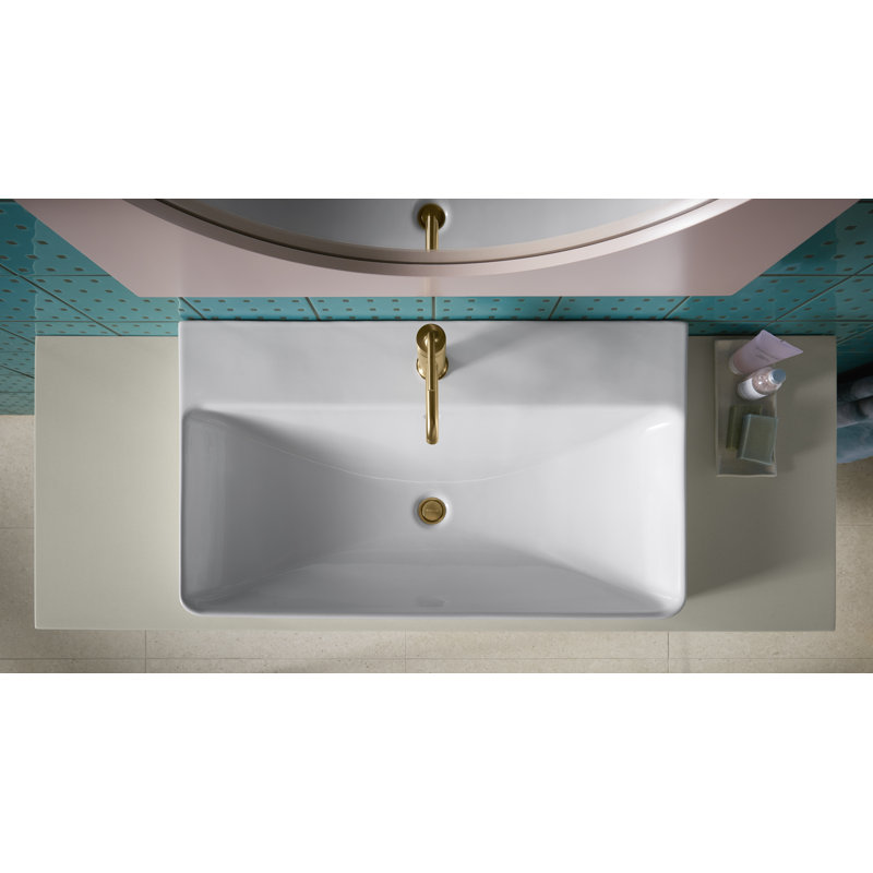 Vox Rectangle Vessel Bathroom Sink With Single Faucet Hole, Biscuit, Biscuit