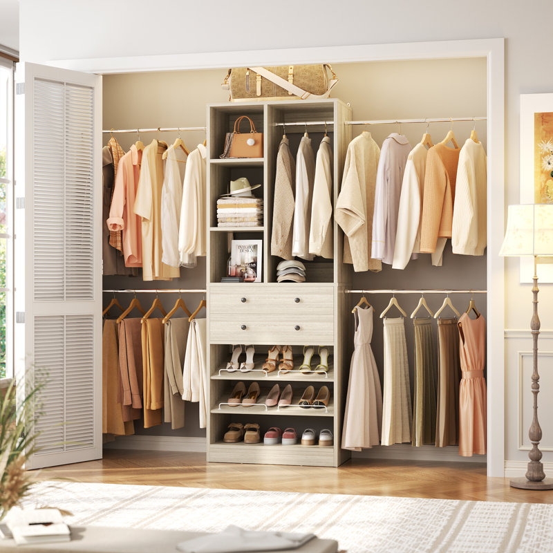 Système d'organisation en bois 28 po avec tiroirs et tablettes, système de rangement pour garde-robe, Chêne blanchi