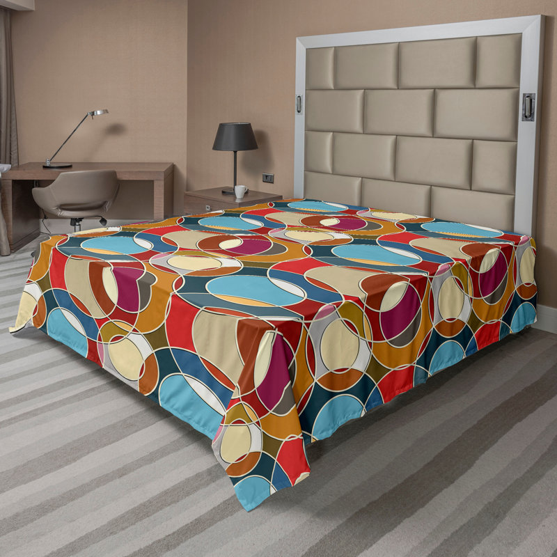 Ambesonne Flowers Flat Sheet Nostalgia Farmhouse, Blue Red Multicolor