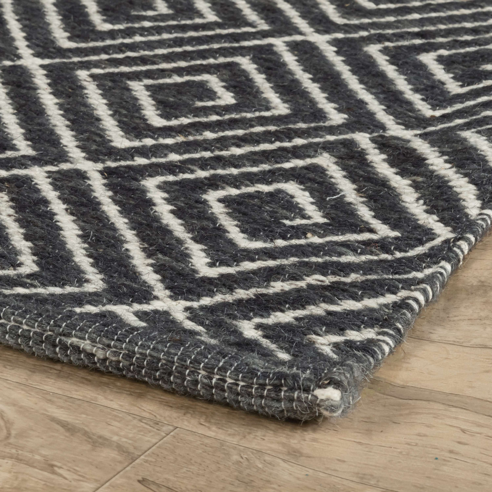Grey Ivory Hand-Woven Geometric Wool Rug, Runner 2'6" x 8'