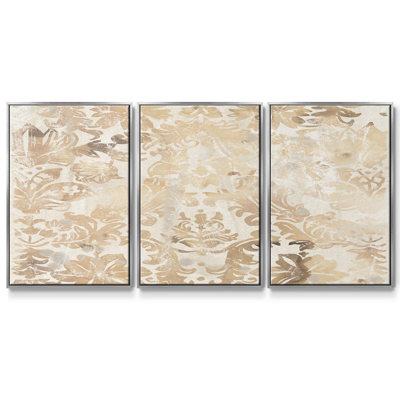 Noyer damassé II - Toile encadrée multi-pièces, H 24 po x l 48 po x P 2 po, Argenté