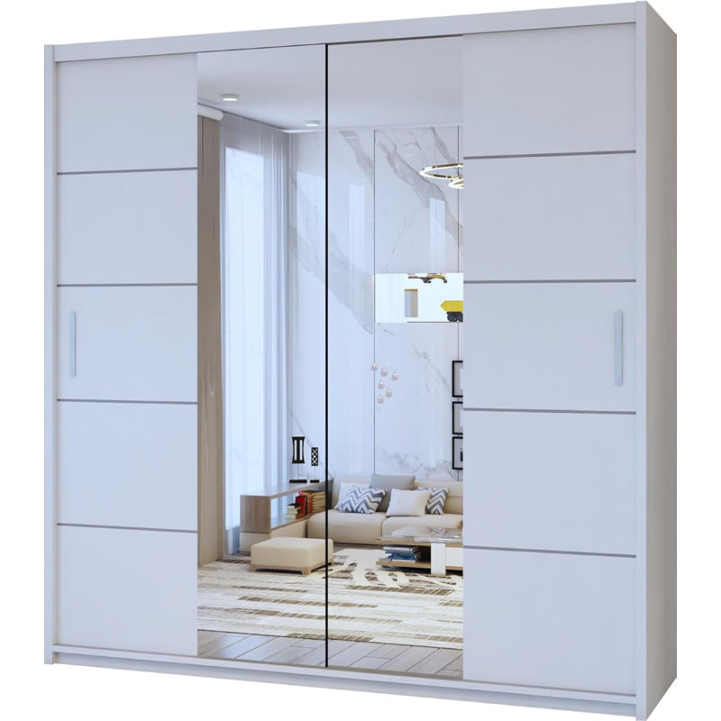 Alyssha 2 Door Manufactured Wood Wardrobe, 217cm H x 203cm W x 62cm D, White