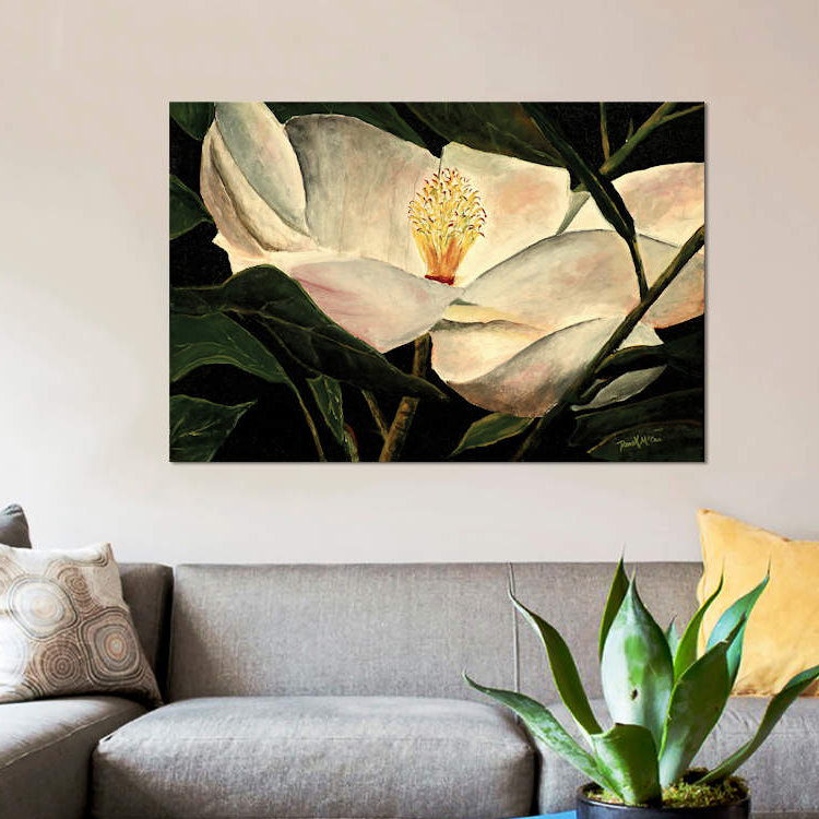 « magnolia fleur », reproduction sur toile, H 12 po x l 18 po x P 1,5 po, Toile tendue, Pas de tapis