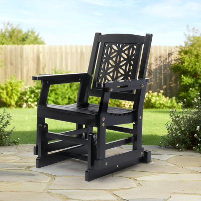 Fir Wood Patio Glider Chair With Floral Backrest by Ophelia & Co.