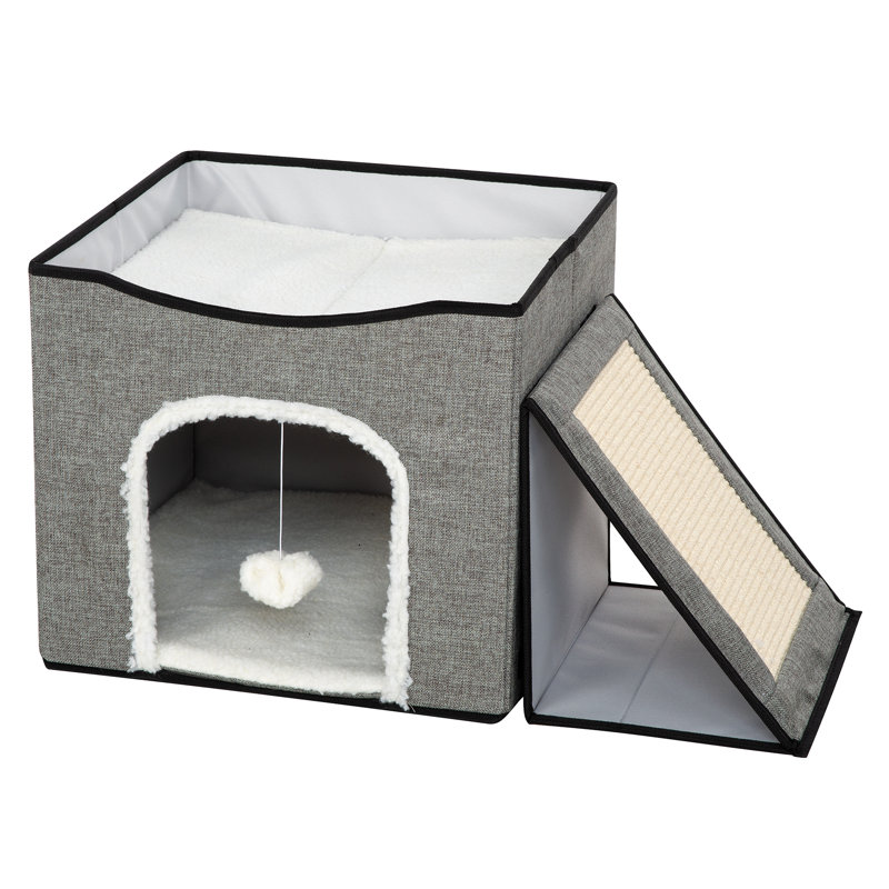  Centre de jeu et de chat pliable avec boule de suspension interactive pour chatons de 7 lb ou moins, avec lit plateforme à coussin.