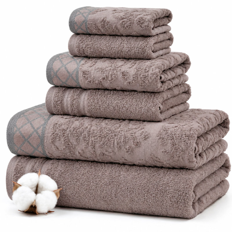 Ensemble de serviettes de 6 pièces en jacquard damassé / 100% coton peigné uni ultradoux de 550 g/m² avec bordures décoratives Modern Threads