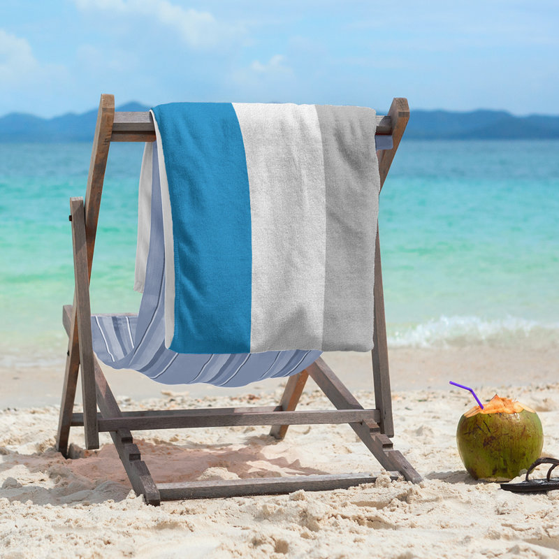 Cotton Blend Beach Towel, Blue/Off White/Light Gray