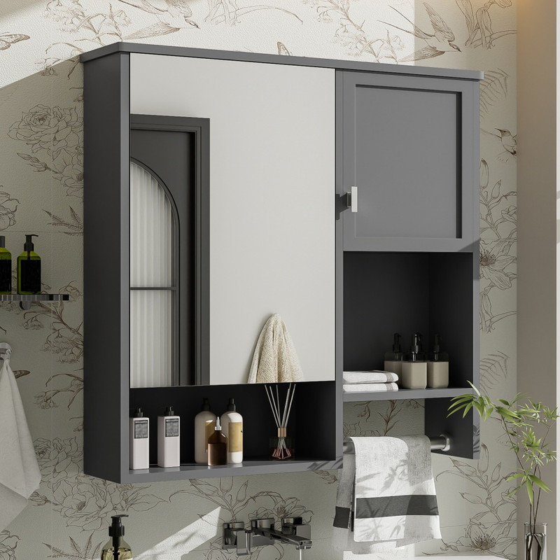Armoire de rangement murale 29 po x 28 po pour salle de bain moderne avec miroir et barre à serviettes 29 po x 28 po