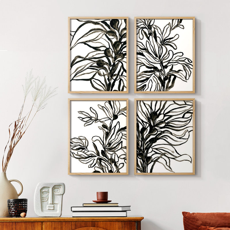 Contour de varech I, reproduction encadrée - ensemble de 4, Naturel, H 32 po x l 10 po