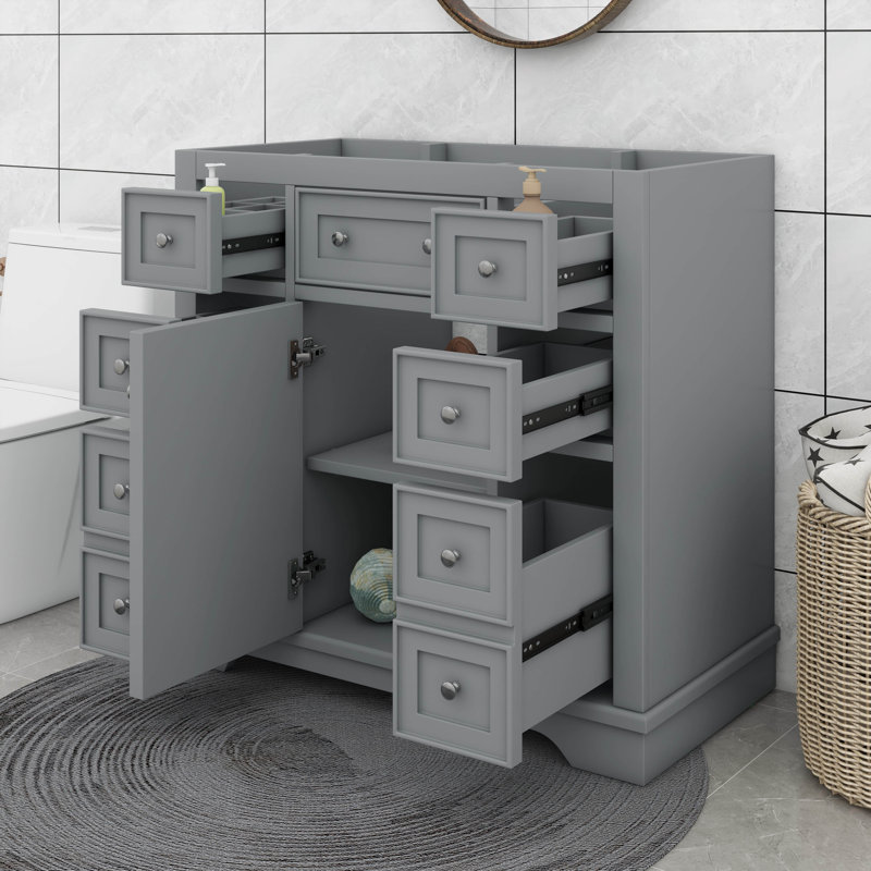 Meuble-lavabo 36 po sans lavabo, une armoire et six tiroirs, Gris