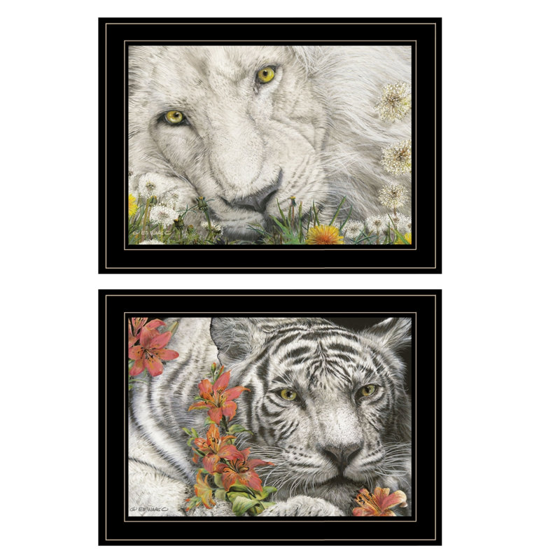 «Tiger Lily Dandy Lion», art mural encadré 2 pièces pour le salon et la maison par Ed Wargo