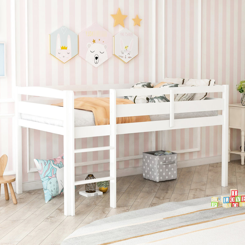 Twin Low Loft Bed, Shade, Pine And Plywood Design, For Mobility, Under - Bed Rest Area, Bedroom Grace Wood With , Structure Longevity, Commercial Performance, Study Zone, Transformation