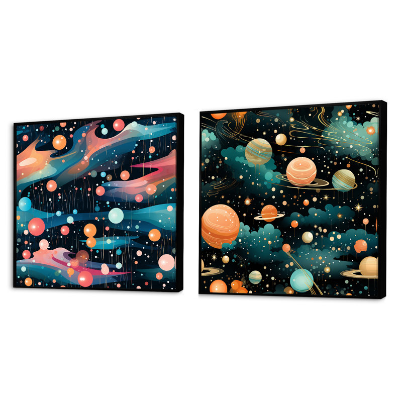 Klutsch - Ensemble de 2 collages carrés abstraits, Cadre flottant noir, H 30 po x l 61 po
