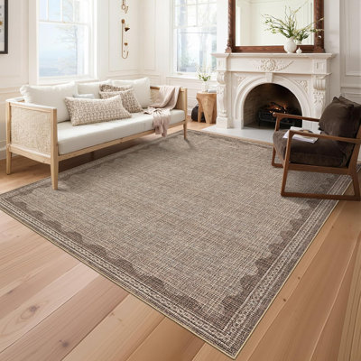 Washable Rug Gray Long Non-Slip Carpet Foldable Bordered Low Pile Stain-Resistant Indoor Accent Mat