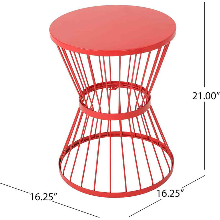 Powder-Coated Iron Side Table with Hourglass Shape & Open Cage Design