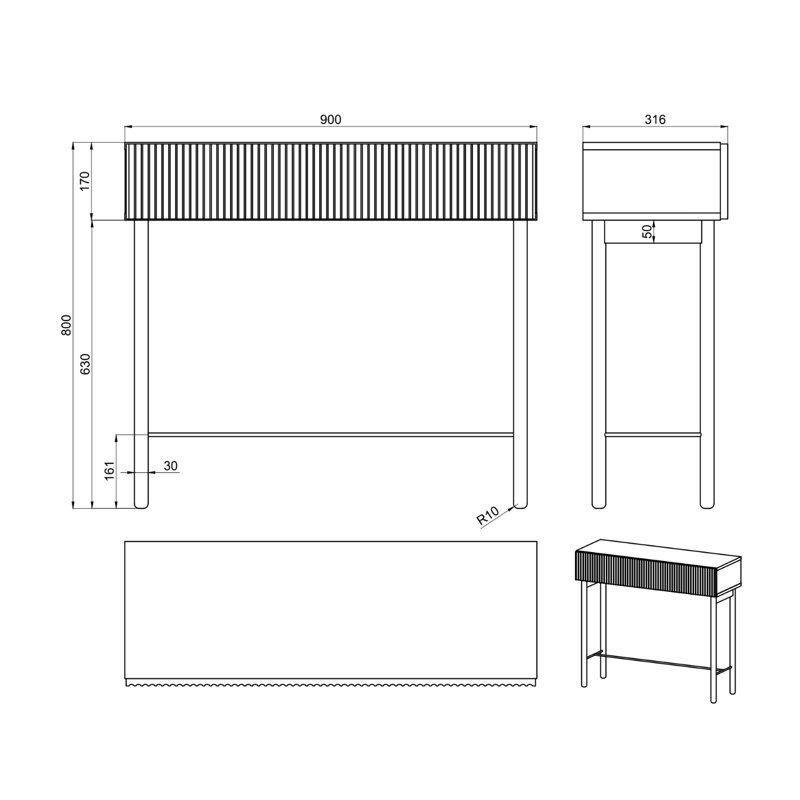 Alliyana 90cm Console Table, 80" H x 90" W x 36" D