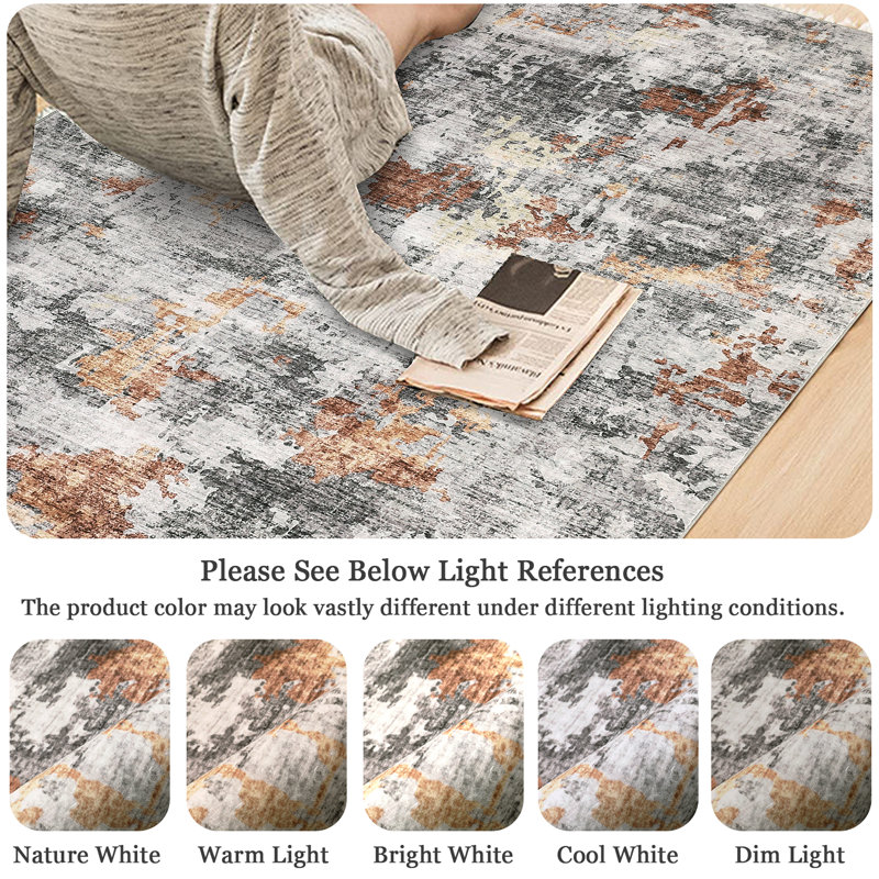 Abstract Machine Washable Rug with Rubber Backing for Living Room Modern Non-Slip Dining Room Rug Easy-Cleaning Colorful Floor Carpet for Bedroom Hallway Kitchen