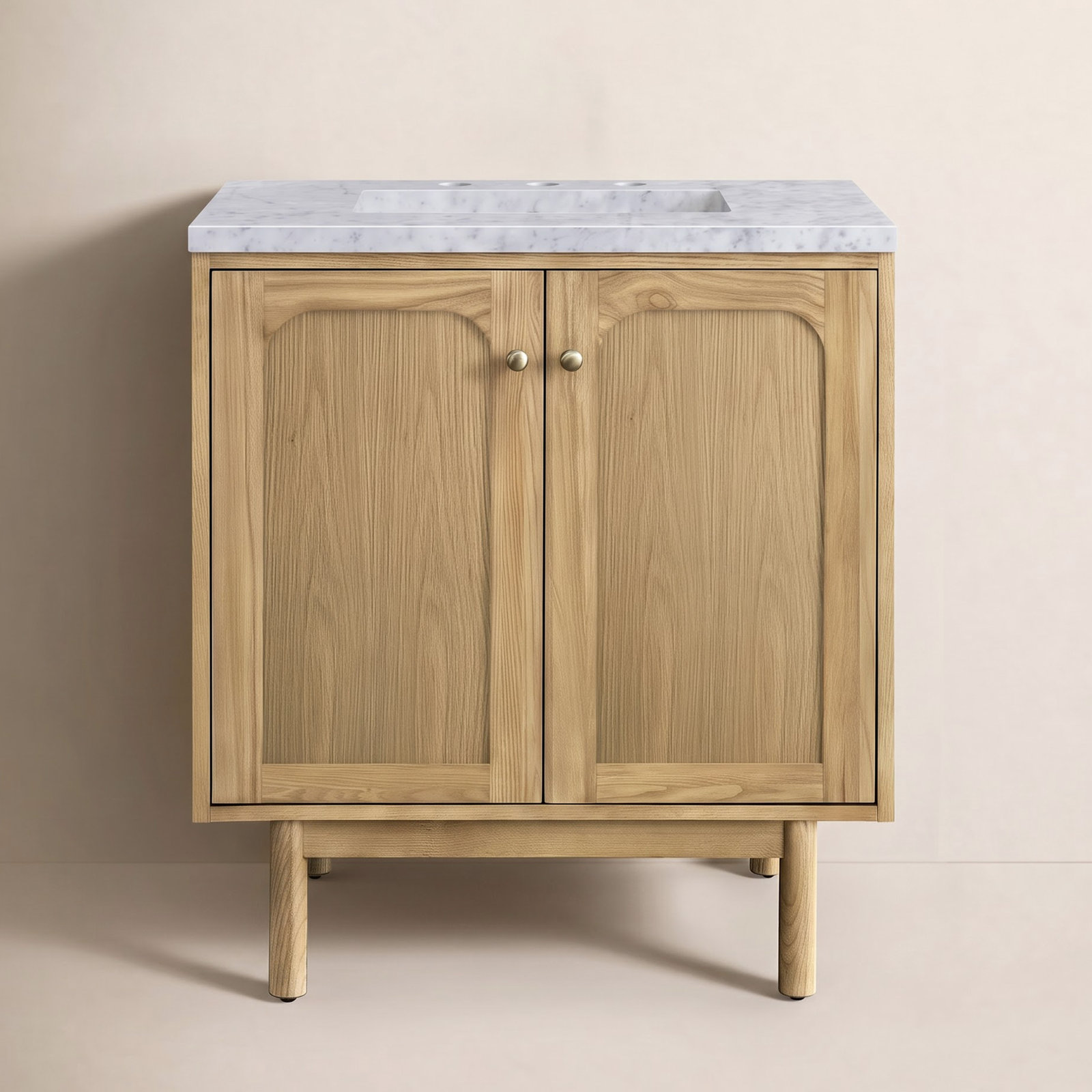 Laurent 30'' Single Bathroom Vanity, Light Natural Oak, Carrara White, 8" Widespread