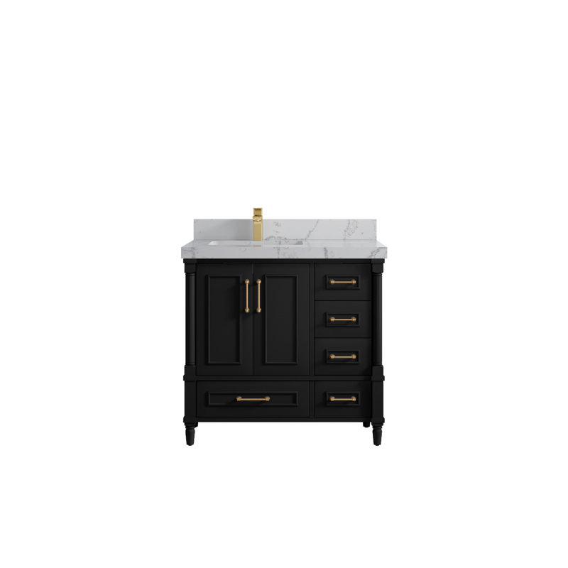 Aberdeen 36" Black Freestanding Bathroom Vanity with Quartz Top