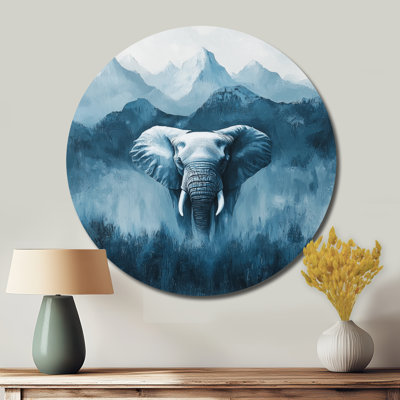 Éléphant d'Afrique moderne dans les montagnes I - Éléphant, art mural rond en métal