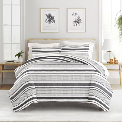 Ensemble de housse de couette rétro à rayures noires et blanches