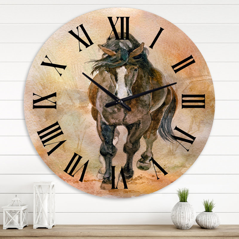Portrait d'un beau cheval châtaignier II - Horloge murale de ferme, Grand
