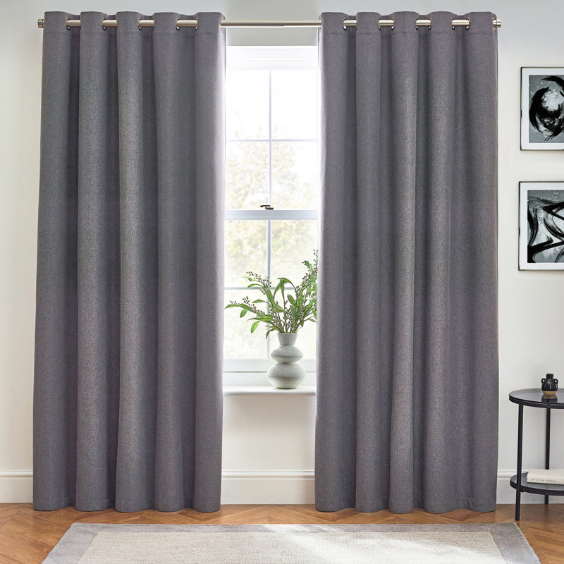 Dawn 100% Blackout Thermal Eyelet Curtains, Charcoal, 168cm Width x 229cm Drop