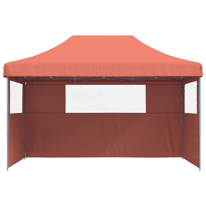 Vidaxl Foldable Party Tent Pop-Up With 4 Sidewalls Patio Gazebo Canopy Shelter, 315cm H x 440cm W x 292cm D, Terracotta, Blue