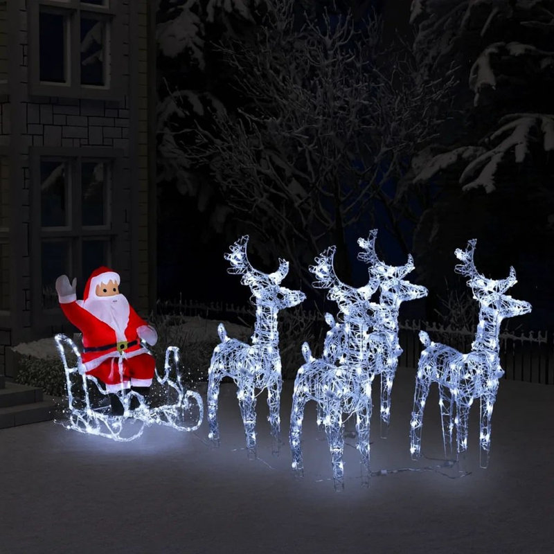 Décoration de Noël renne et traîneau 4 pièces Garden, 240 Leds, blanc