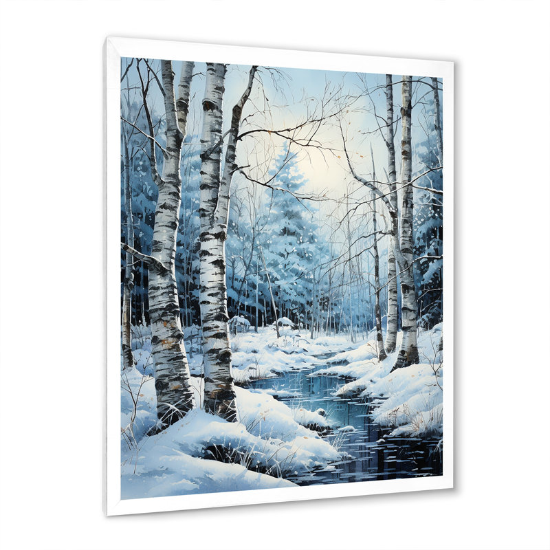 Birch Woods Winter Moonrise V, Cadre photo blanc, H 32 po x l 24 po x P 1 po