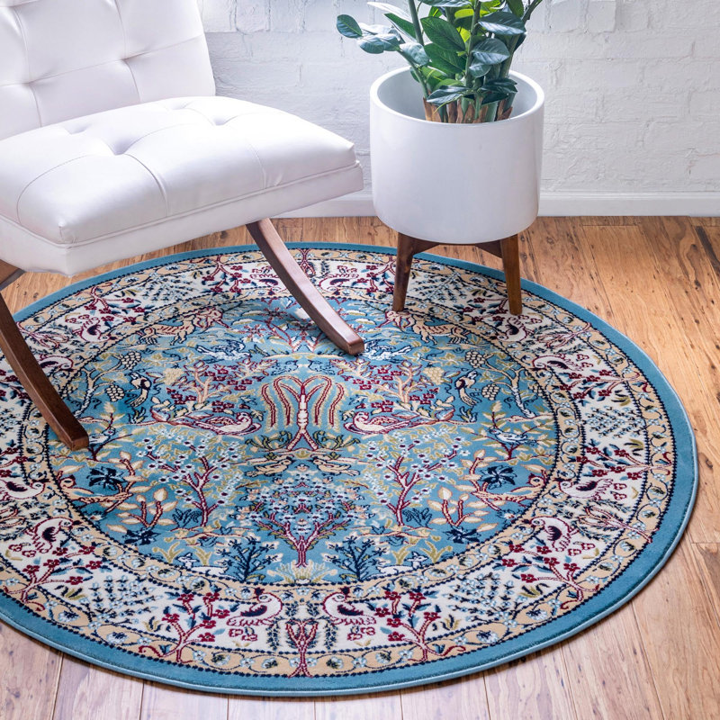 Jackson Floral Indoor Rug, Round 7'10", Blue