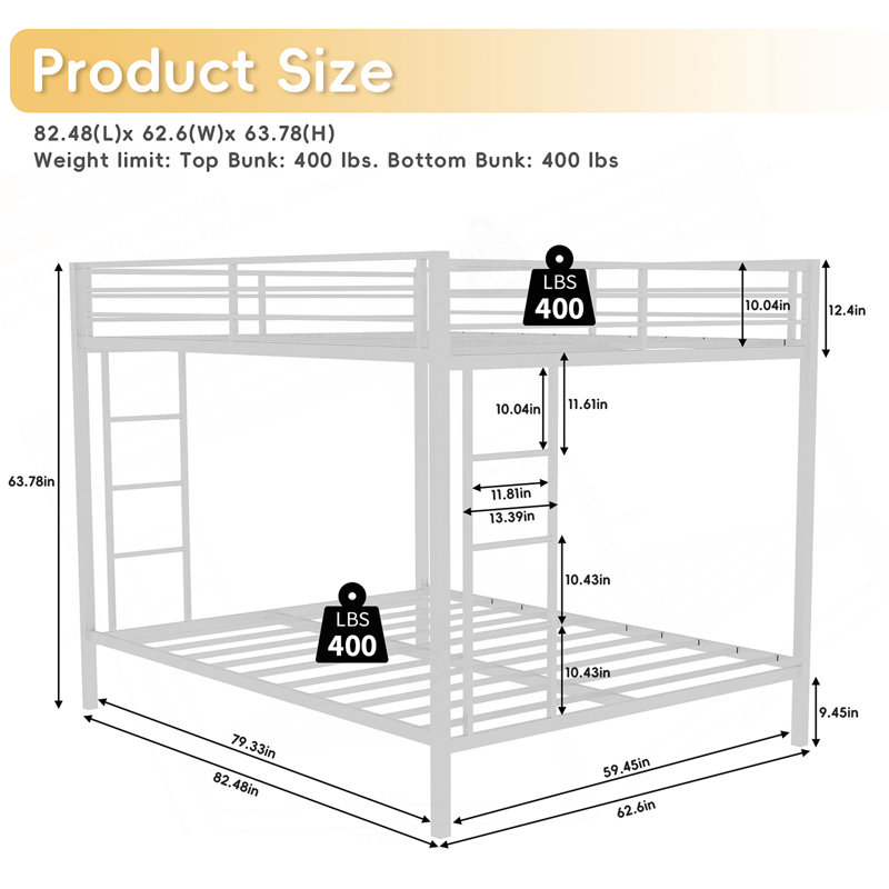 Queen Size Multi-Functional Iron Bunk Bed, White, Queen