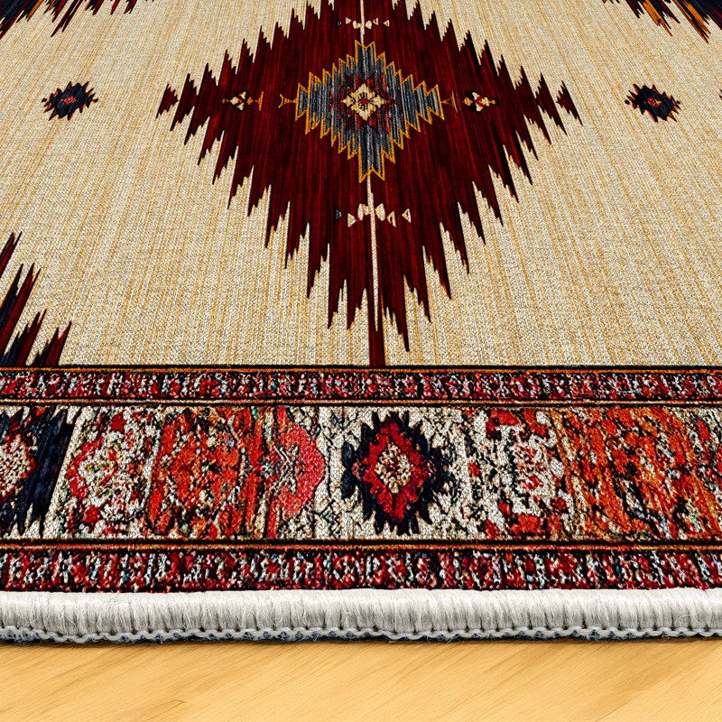 Anatolia Collection Digital Print Cotton-Polyester Red Beige Moroccan Rug, Runner 6'7" x 16'5"