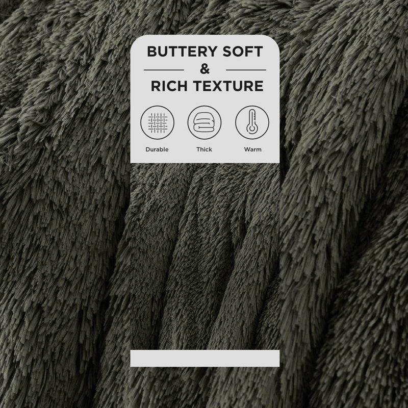 Couvertures en fausse fourrure Cozy Winter Collection, L 90 po x L 90 po, Vert olive