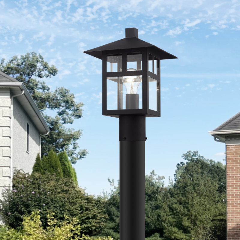 1 Light Satin Gold Large Outdoor Post Top Lantern With Clear Glass, Satin Gold