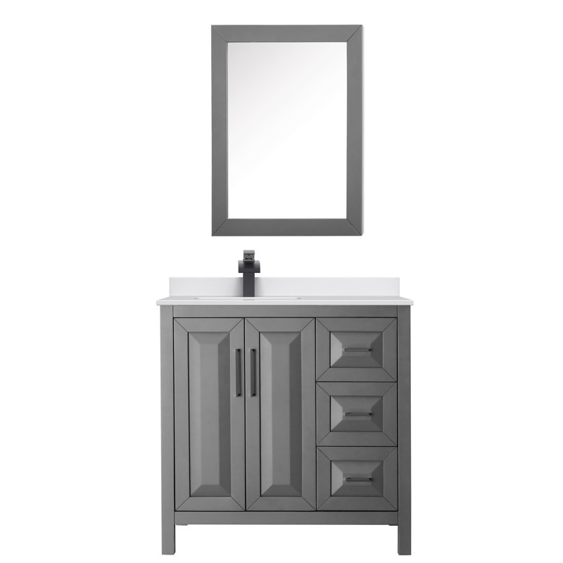 Daria 36'' W Single Vanity, Dark Blue, Carrara Cultured Marble, Matte Black