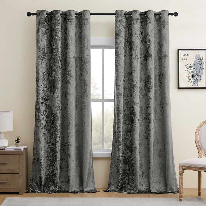 Deavion Velvet Crushed Curtains with Metal Grommets Room Darkening 2 Panel Set, 52" W x 63" L, Light Gray
