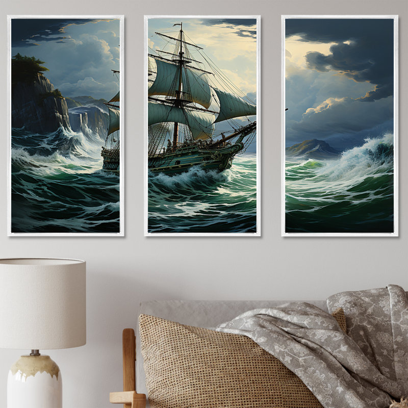 Pirate Sea Sovereigns I - ensemble d'art mural pirate, Cadre flottant blanc, H 40 po x l 60 po x P 1 po