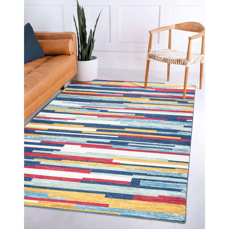 Urfa Traditional Blue Stripes Rugs – Living Room, Bedroom & Hallway Runner Carpets | Washable, Non-Slip, Soft Polypropylene Floor Mats