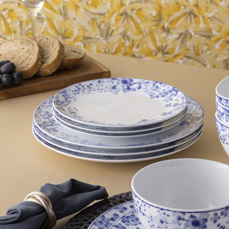 Blue and White Porcelain Floral 12-Piece Dinnerware Set