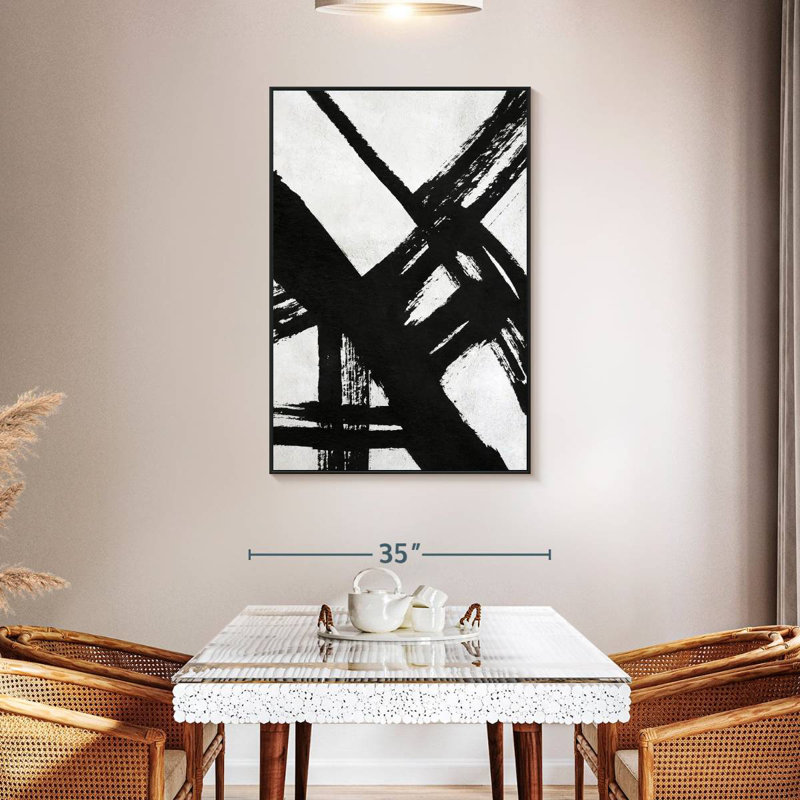 Encre noire stries VI, 31 po x 46 po, Cadre flottant noir