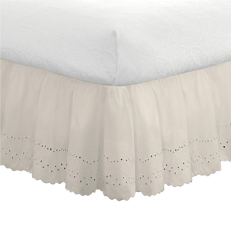 Ivory Ruffled Eyelet Cotton Polyester Queen Bed Skirt