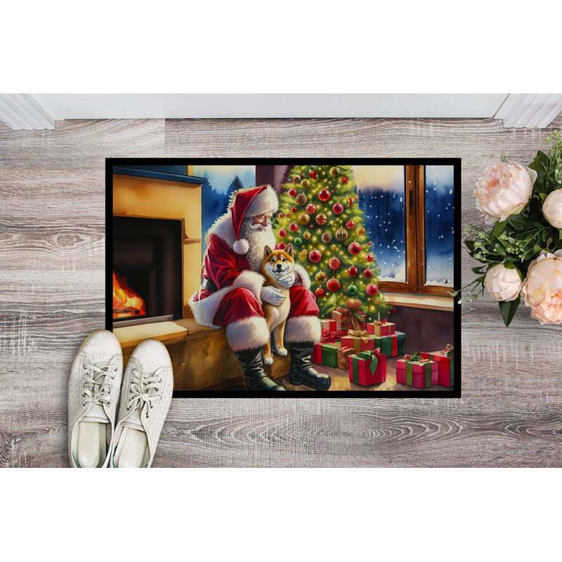 Paillasson Shiba Inu et le Père Noël, L 24 po x L 36 po