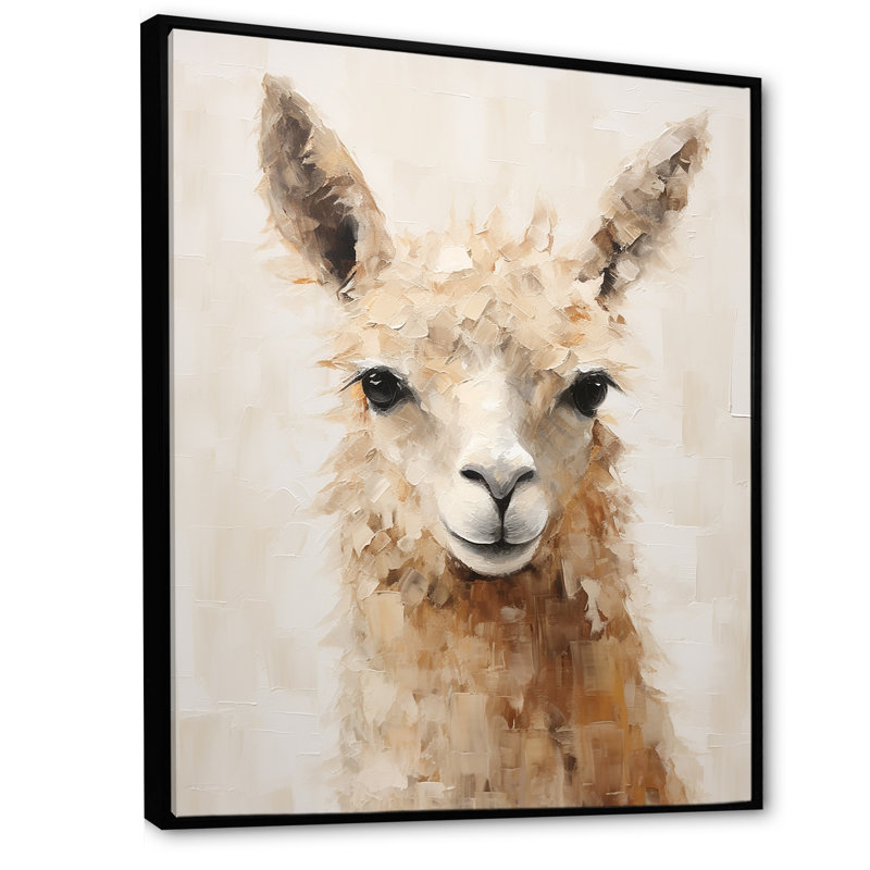 Minimalisme grunge alpaga portrait II sur toile, H 40 po x l 30 po x P 1,5 po, Cadre flottant noir