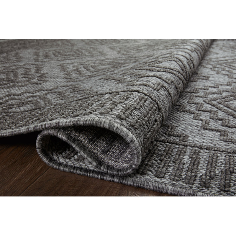 Tapis intérieur / extérieur géométrique gris / gris anthracite, Rectangle 11 pi 6 po x 15 pi