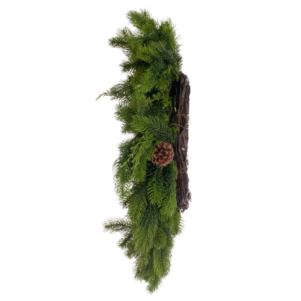 Faux Pine Polyethylene Plastic Wreath, 24" H x 24" W x 24" D