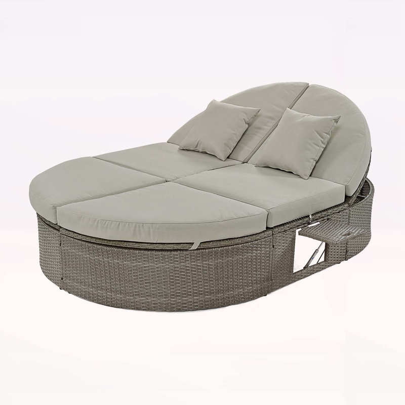 Outstanding Rattan Garden Reclining Chaise Lounge with Adjustable Backrests, Brown, Gray