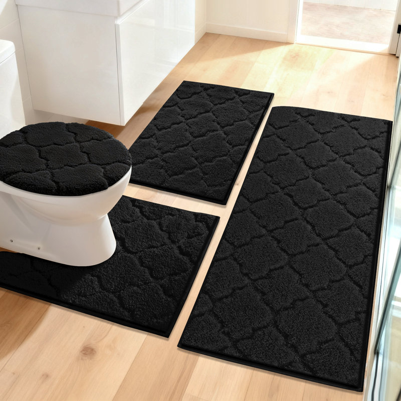 Tapis de salle de bain absorbant antidérapant (ensemble de 4), Noir